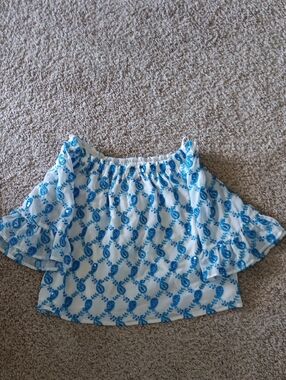 Lilly Pulitzer White Off-Shoulder Top with Blue Pineapple Print